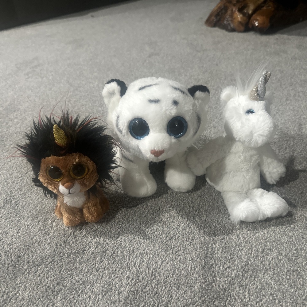 Lot of 3 Beanie Boos Lion Unicorn And‎ Tiger